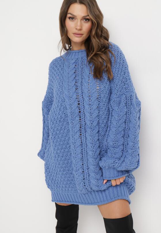Niebieski Sweter Oversize z Szerokim Splotem Voronin 1