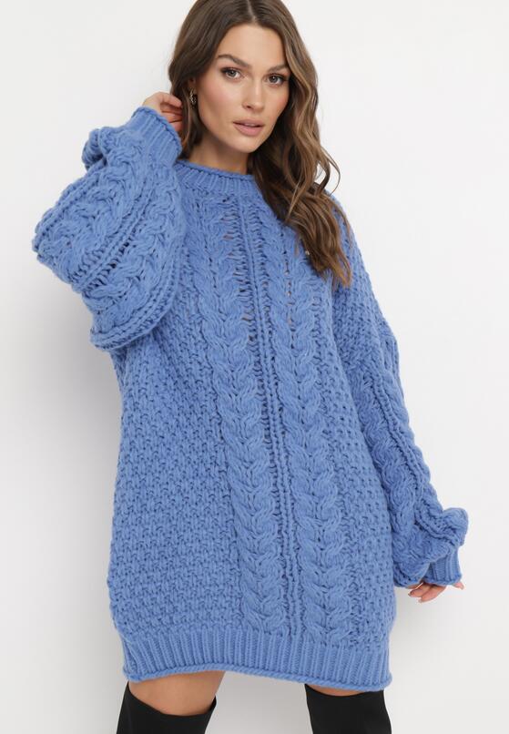 Niebieski Sweter Oversize z Szerokim Splotem Voronin 4