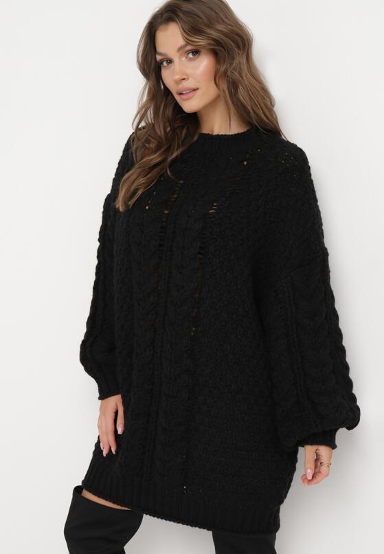 Czarny Sweter Oversize z Szerokim Splotem Voronin 1