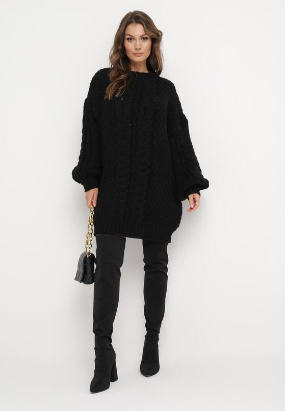 Czarny Sweter Oversize z Szerokim Splotem Voronin 2