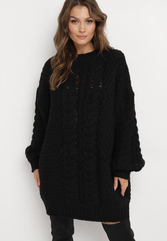 Czarny Sweter Oversize z Szerokim Splotem Voronin 4