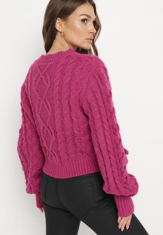 Fuksjowy Klasyczny Sweter ze Ściągaczami i Ozdobnym Sznurowaniem Nabira 3