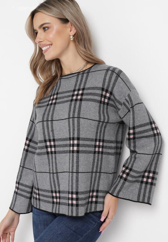Ciemnoszary Sweter w Kratkę Burberry z Szerokimi Rękawami Gremese 4