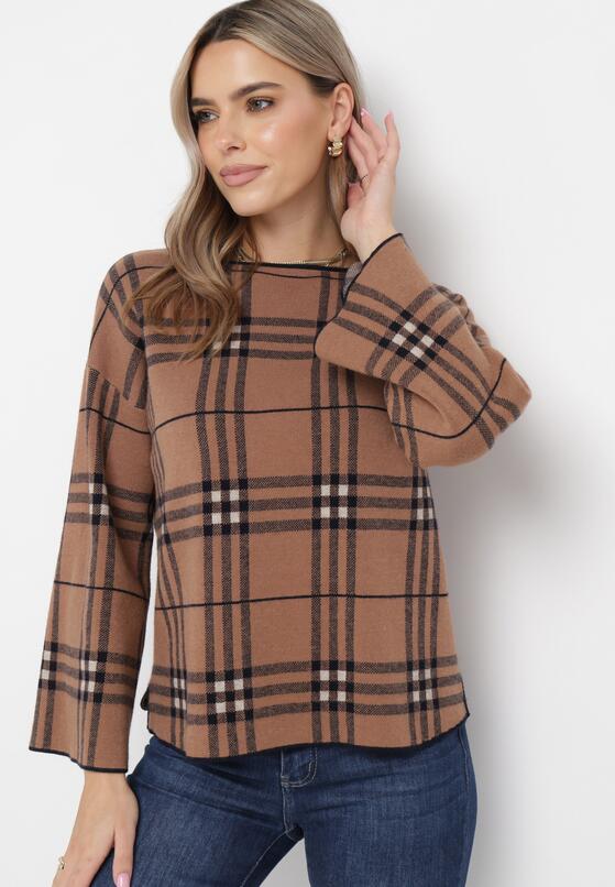 Ciemnobeżowy Sweter w Kratkę Burberry z Szerokimi Rękawami Gremese 1