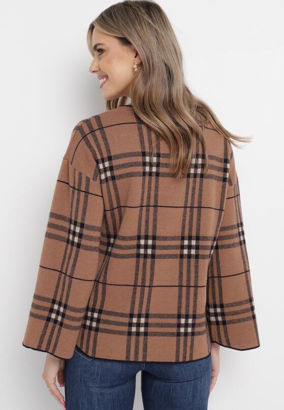 Ciemnobeżowy Sweter w Kratkę Burberry z Szerokimi Rękawami Gremese 3