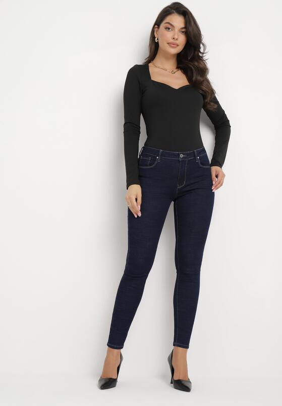 Granatowe Jeansy Skinny z Efektem Push Up Comino 4