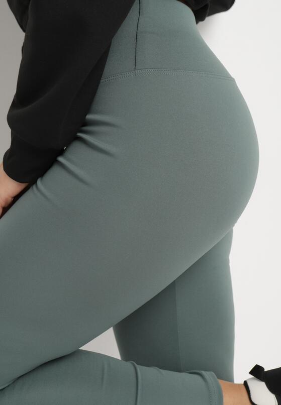 Ciemnozielone Legginsy z Kopertową Gumką w Pasie Fadese 5