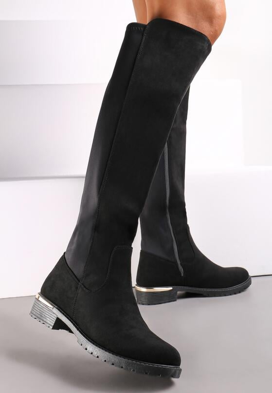 Czarne Kozaki do Kolana z Imitacji Zamszu Navese 2