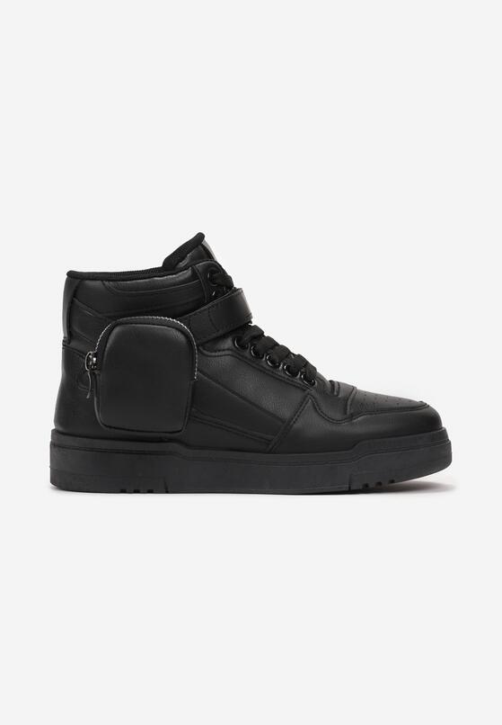 Czarne Sneakersy za Kostkę z Paskiem na Rzep i Ozdobną Saszetką Brenhile 3