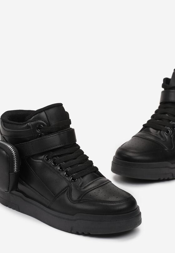 Czarne Sneakersy za Kostkę z Paskiem na Rzep i Ozdobną Saszetką Brenhile 5