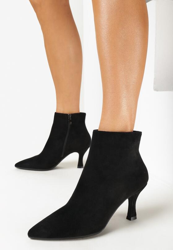 Czarne Botki na Niewysokiej Szpilce z Noskiem w Szpic Lidmea 2