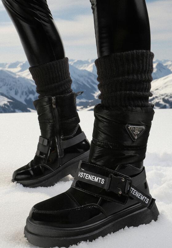 Czarne Lakierowane Śniegowce z Ozdobnymi Taśmami Eraclio 1