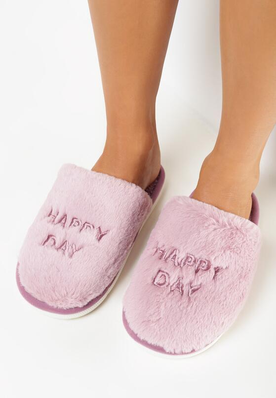 Fioletowe Kapcie Futrzane z Haftowanym Napisem Deroxa 2