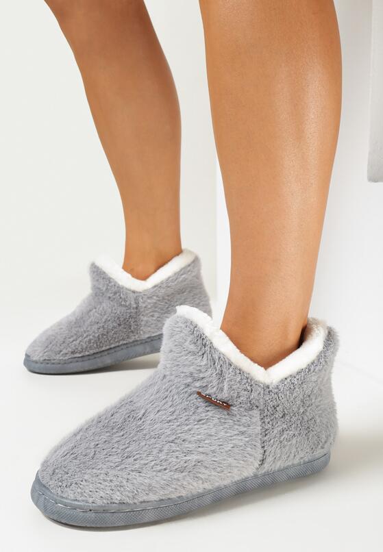 Szare Kapcie za Kostkę z Miękkiego Futerka Edelmines 1