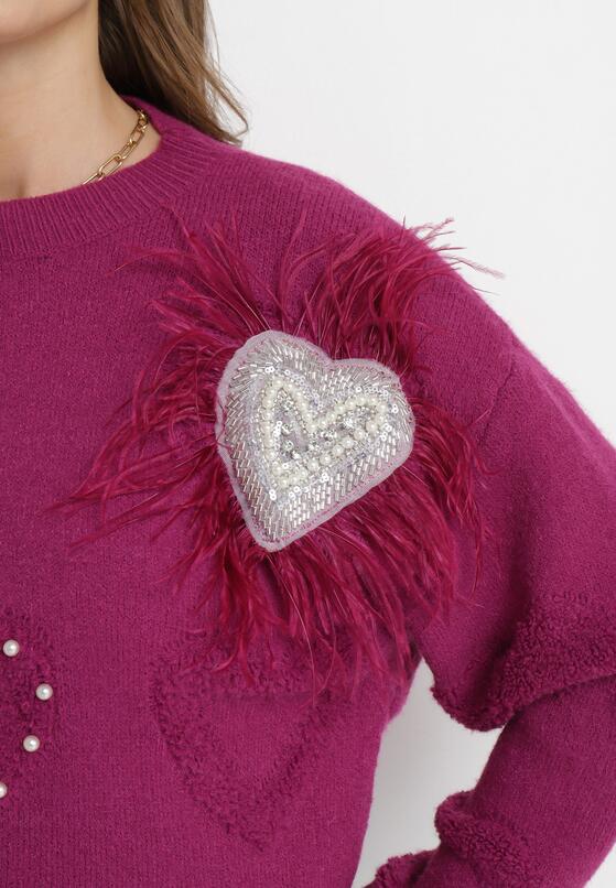 Fioletowy Sweter z Naszywkami w Perły i Cyrkonie Aljia 5