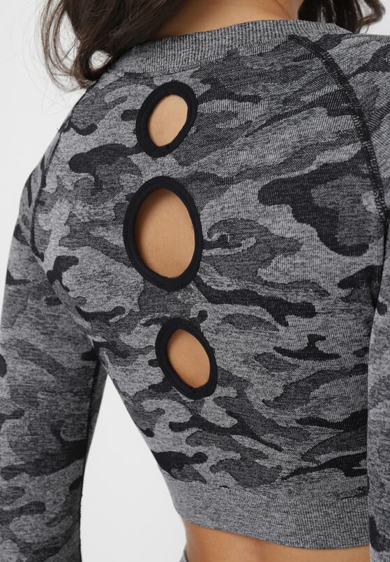 Czarny 2-Częściowy Komplet Sportowy Koszulka z Wycięciami i Legginsy Typu Push-Up Dexa 5