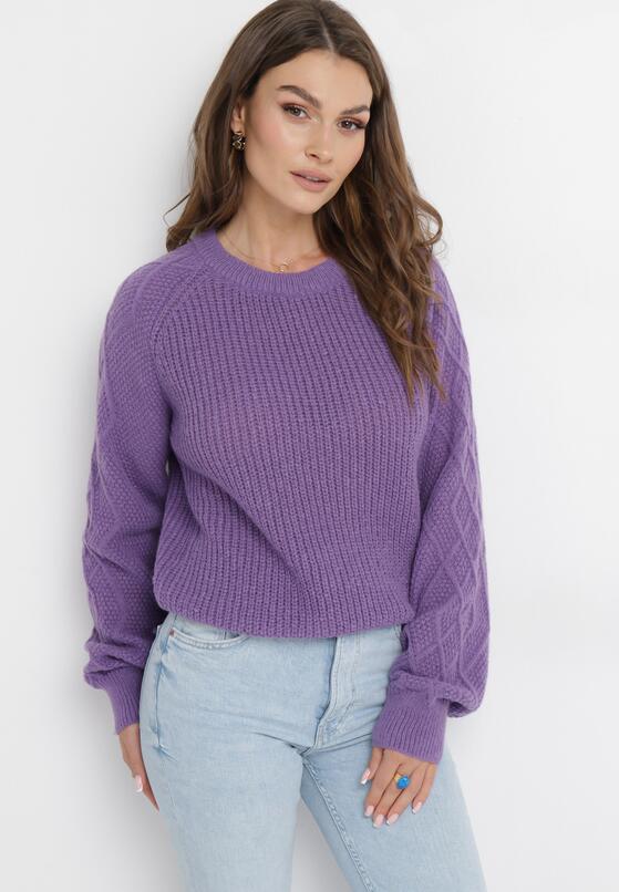 Ciemnofioletowy Sweter w Ozdobny Splot Suzann 2