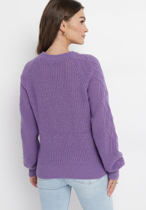 Ciemnofioletowy Sweter w Ozdobny Splot Suzann 3