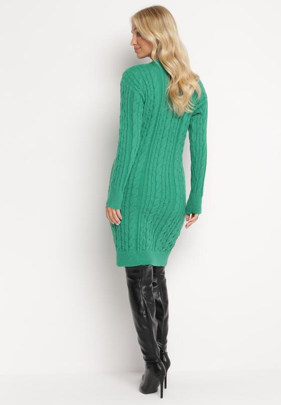 Zielona Sweterkowa Sukienka Midi Ozdobiona Splotem w Warkocze Toddis 3