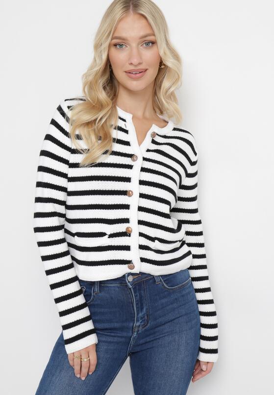 Biały Rozpinany Kardigan w Paski Abamestra 2