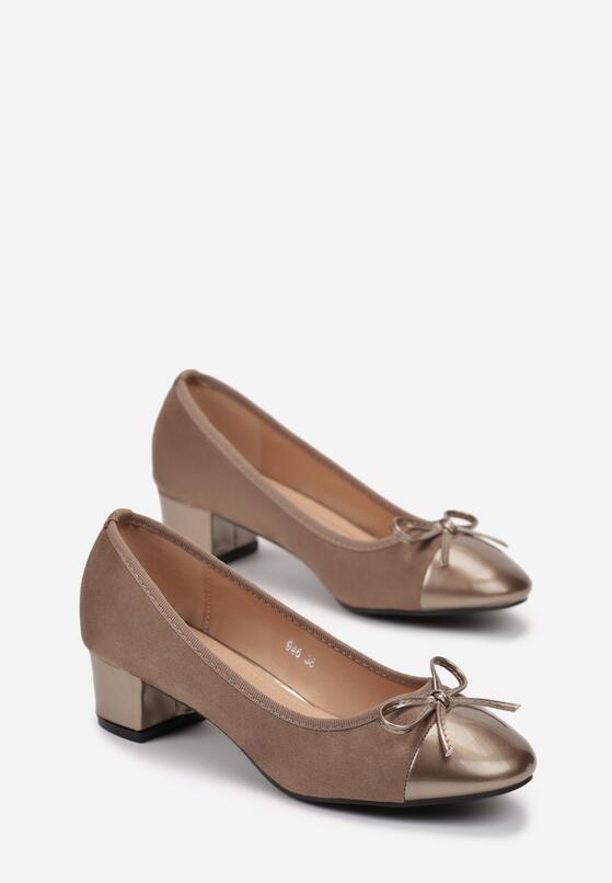 Ciemnobeżowe Czółenka z Okrągłym Noskiem i Kokardką Sammie 4