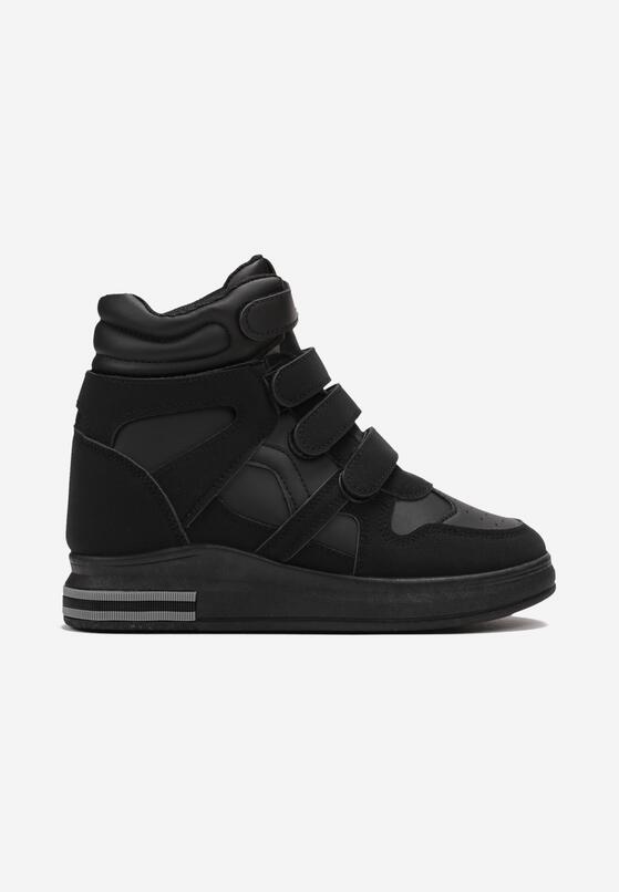 Czarne Sneakersy na Ukrytym Koturnie z Zapięciem na Rzepy Amria 3