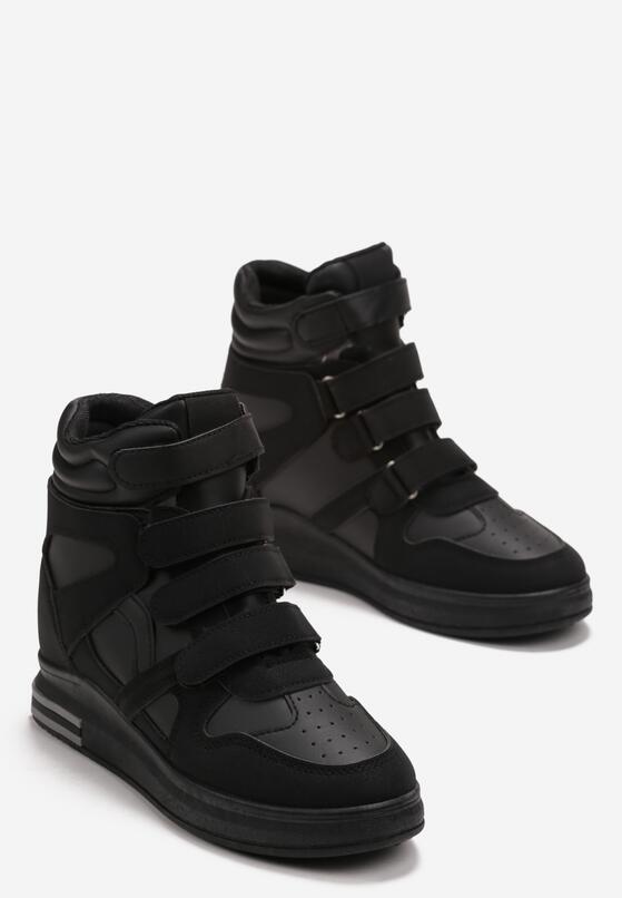 Czarne Sneakersy na Ukrytym Koturnie z Zapięciem na Rzepy Amria 4