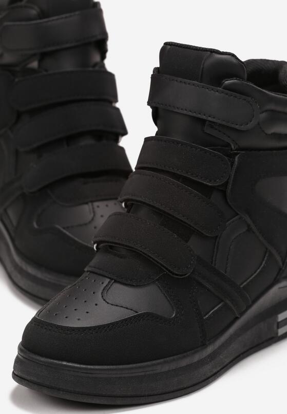 Czarne Sneakersy na Ukrytym Koturnie z Zapięciem na Rzepy Amria 5