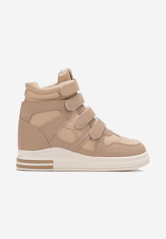 Ciemnobeżowe Sneakersy na Ukrytym Koturnie z Zapięciem na Rzepy Amria 3