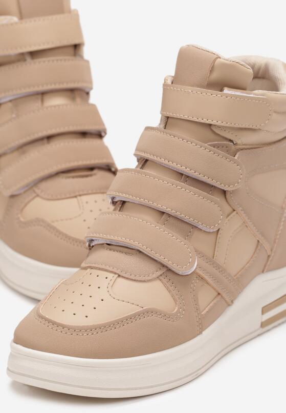 Ciemnobeżowe Sneakersy na Ukrytym Koturnie z Zapięciem na Rzepy Amria 5