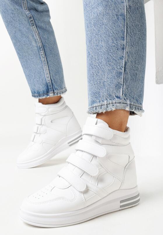 Białe Sneakersy na Ukrytym Koturnie z Zapięciem na Rzepy Amria 2