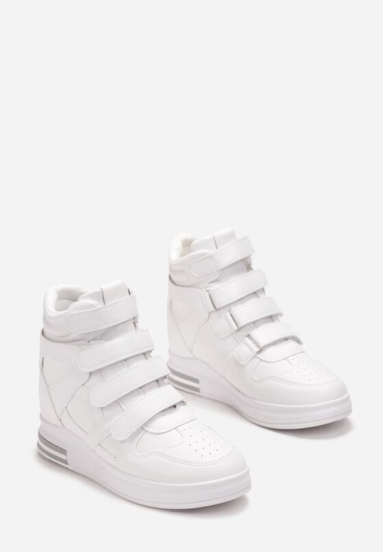 Białe Sneakersy na Ukrytym Koturnie z Zapięciem na Rzepy Amria 4