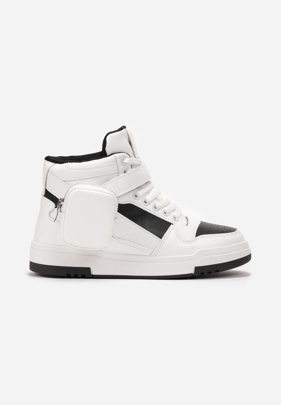 Biało-Czarne Sneakersy za Kostkę z Paskiem na Rzep i Ozdobną Saszetką Brenhile 3