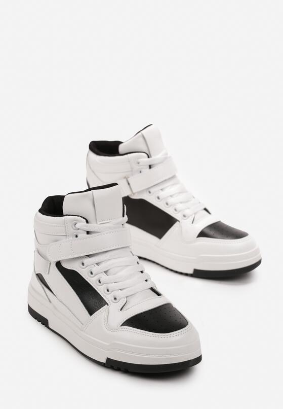 Biało-Czarne Sneakersy za Kostkę z Paskiem na Rzep i Ozdobną Saszetką Brenhile 4