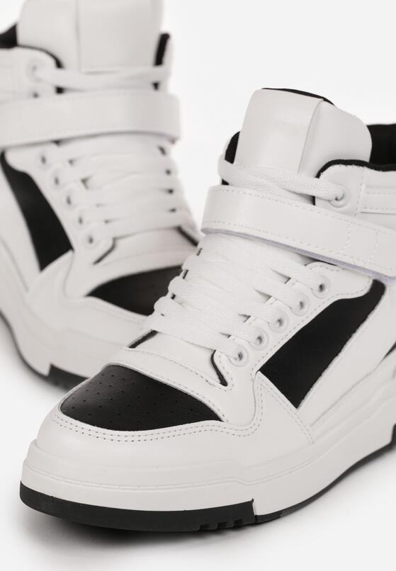 Biało-Czarne Sneakersy za Kostkę z Paskiem na Rzep i Ozdobną Saszetką Brenhile 5