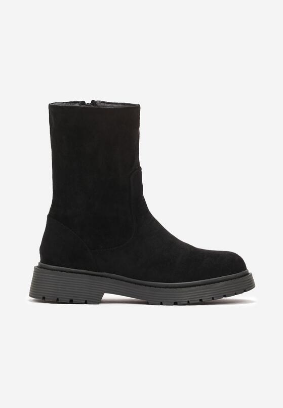 Czarne Botki z Imitacji Zamszu na Płaskiej Podeszwie Cleomia 3