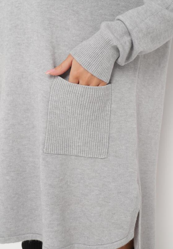 Szara Tunika Sweter z Rozcięciami i Przedłużonym Tyłem Hopinea 5