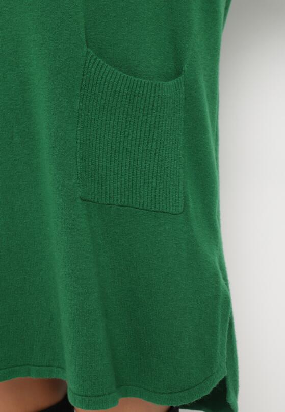 Zielona Tunika Sweter z Rozcięciami i Przedłużonym Tyłem Hopinea 5