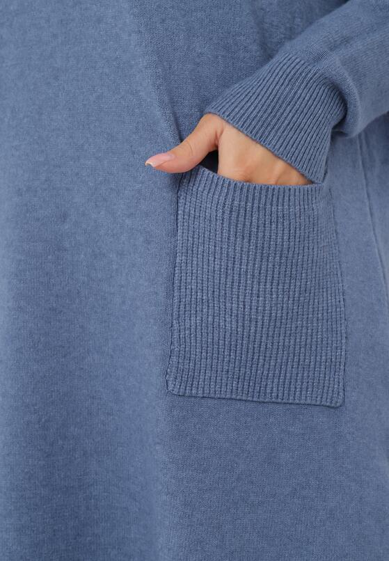 Niebieska Tunika Sweter z Rozcięciami i Przedłużonym Tyłem Hopinea 5