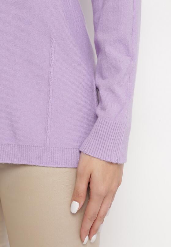 Fioletowy Sweter z Przeszyciami i Rękawami Typu Nietoperz Jallee 5