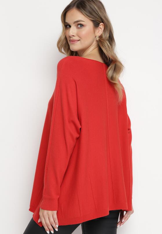 Czerwony Sweter z Przeszyciami i Rękawami Typu Nietoperz Jallee 3
