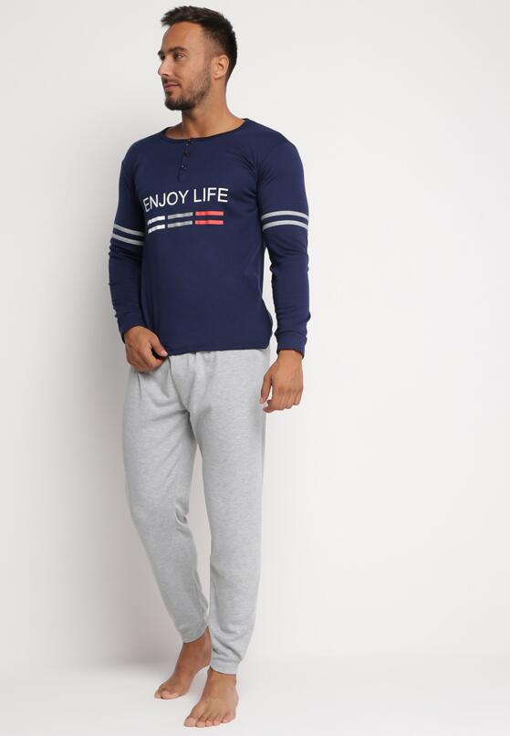 Granatowa Piżama Spodnie i Longsleeve z Nadrukiem Cervinera 2