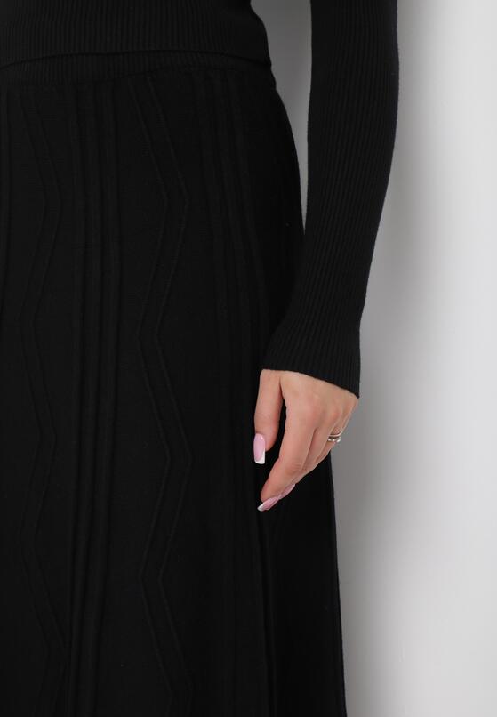 Czarna Rozkloszowana Spódnica Midi z Gumką w Pasie z Dzianinowego Materiału Asorme 5