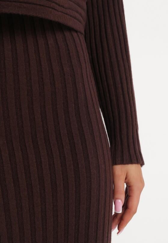 Brązowy 2-częściowy Komplet Dzianinowy Sweter i Sukienka Rialles 5