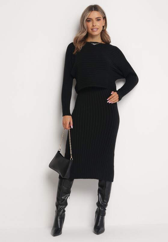 Czarny 2-częściowy Komplet Dzianinowy Sweter i Sukienka Rialles 2