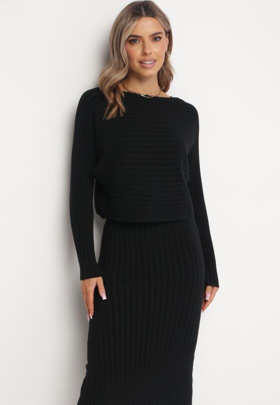 Czarny 2-częściowy Komplet Dzianinowy Sweter i Sukienka Rialles 4