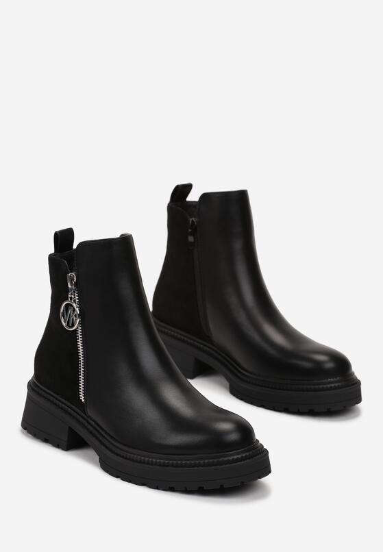 Czarne Botki Sztyblety na Grubej Podeszwie Tatave 4