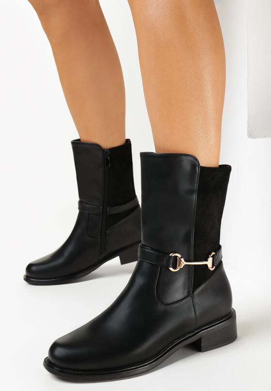 Czarne Botki za Kostkę z Ozdobną Klamerką Kleone 1