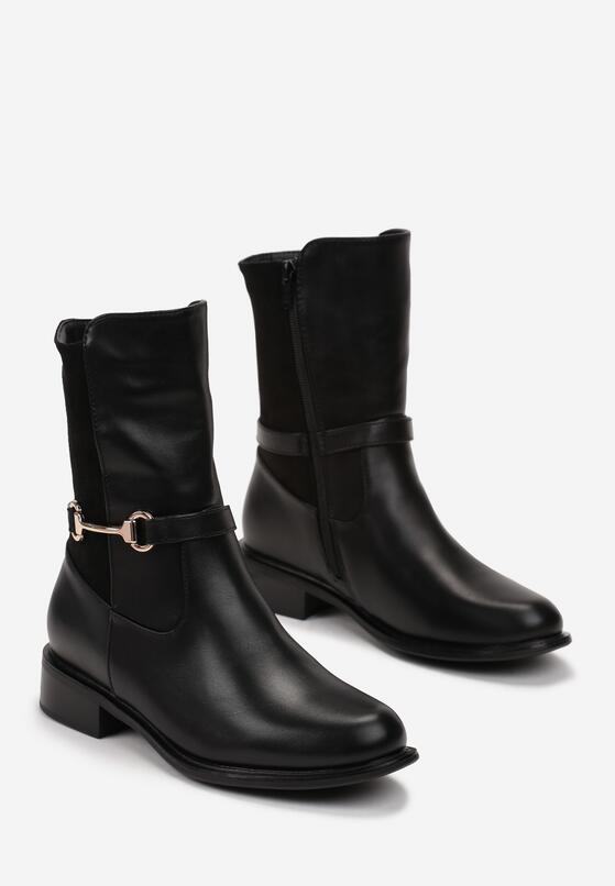 Czarne Botki za Kostkę z Ozdobną Klamerką Kleone 4