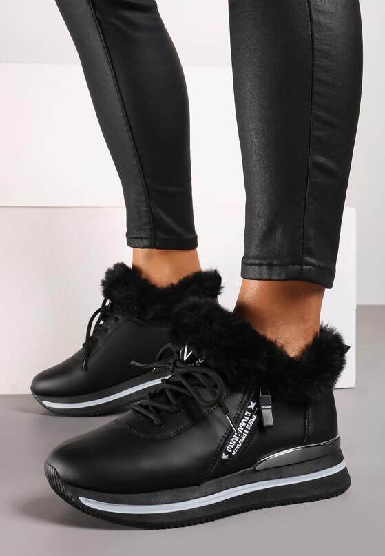 Czarne Botki Sneakersy na Grubej Podeszwie z Futerkiem Biqilee 2